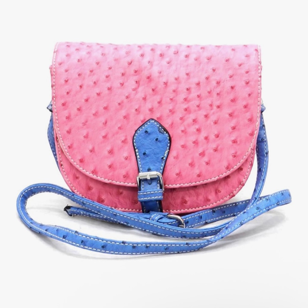 Cara Pink crossbody bag ostrich patern. - Picture 1 of 9